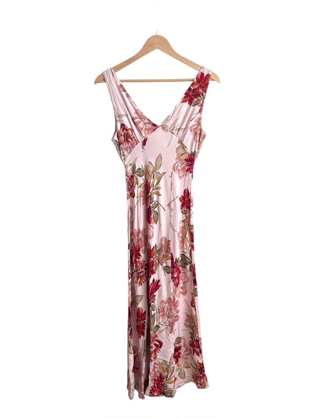 Paper Heart Floral Linen Blend Midi Maxi Dress Pink Sleeveless Women's S